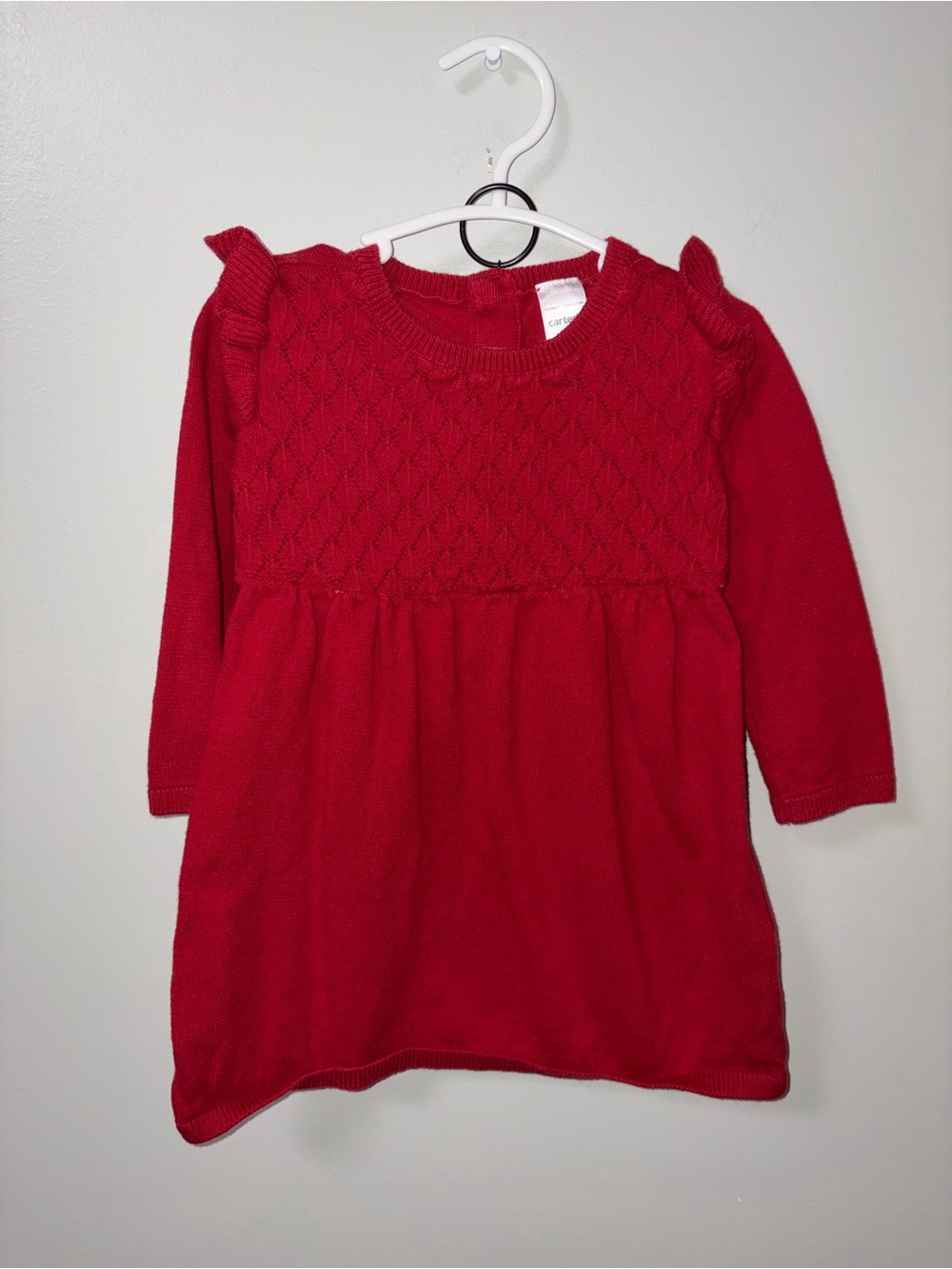 Carters Red Knit Ruffled Long Sleeve Sweater Dress 12M Christmas Festive Holiday